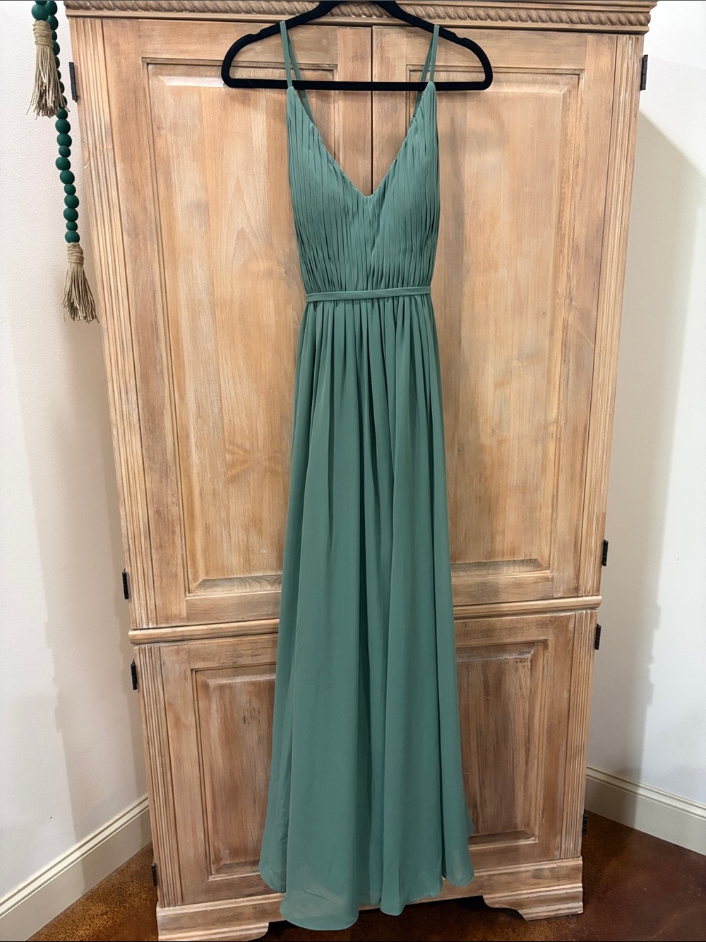 Azazie Eucalyptus Green Pleated V-Neck Bridesmaid Dress